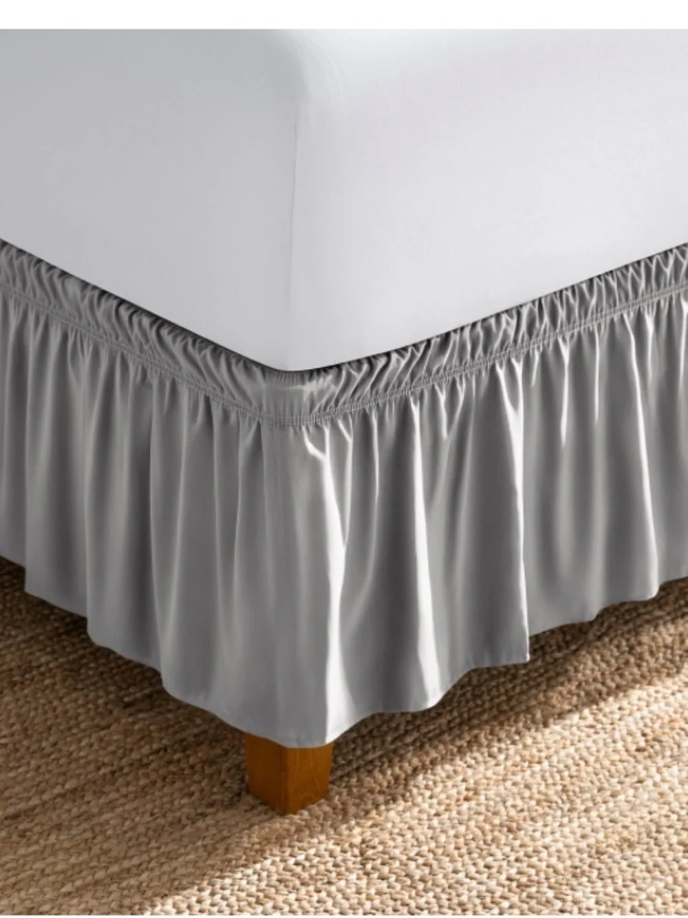 GRAY Wrap Around Bed Skirt Dust Ruffle 15” Drop Wrinkle-Free KING